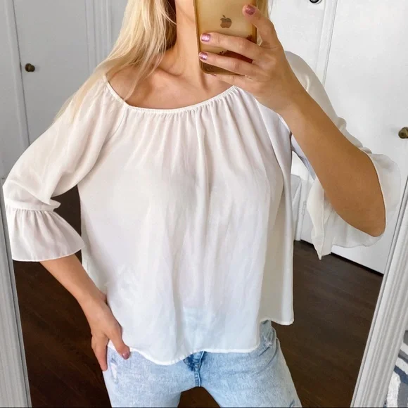 🐚 BIKBOK BOHO OPEN SHOULDER LOOSE FIT BLOUSE! - Picture 2 of 9